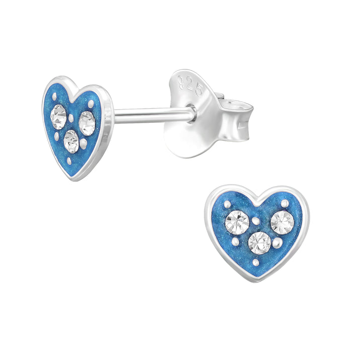 Joy|S - Zilveren petit hartje oorbellen - 5 mm - blauw - kristal - kinderoorbellen