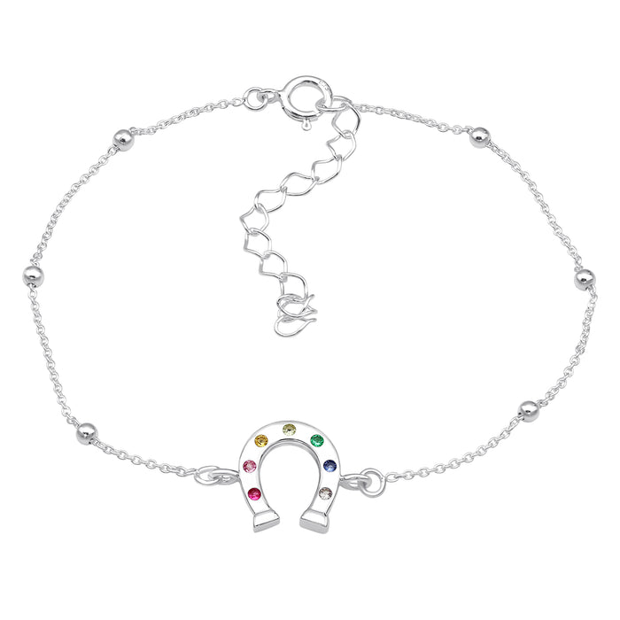Joy|S - Zilveren armband - hoefijzer - kristal multicolor - 14.5 cm + 4 cm extension