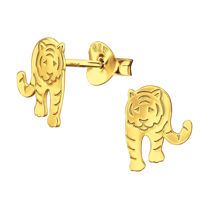 Joy|S - Zilveren tijger oorbellen - 7 x 9 mm - goudplating