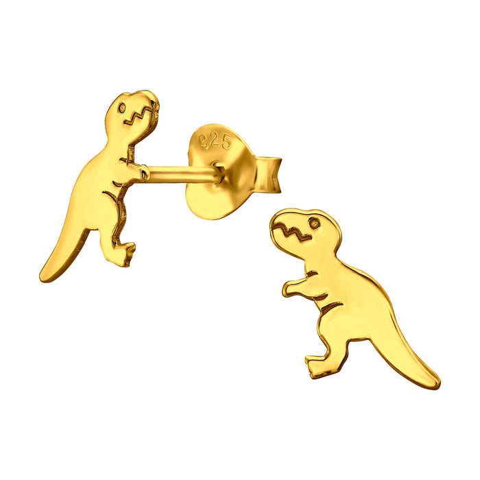 Joy|S - Zilveren dino oorbellen - 8 x 10 mm - dinosaurus oorknoppen - goudplating