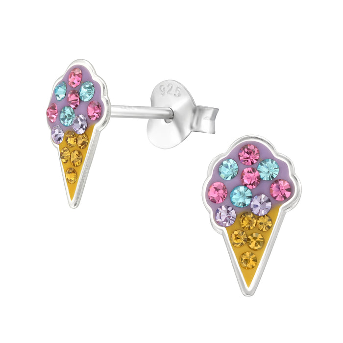Joy|S - Zilveren ijsje oorbellen - 6 x 10 mm - paars met gekleurde kristalletjes