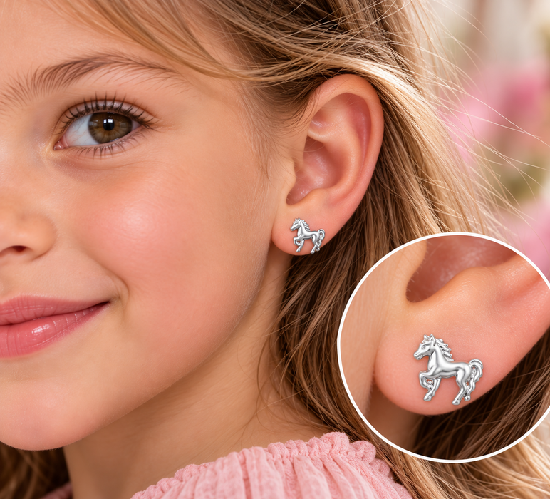 Joy|S - Zilveren paard oorbellen - rhodium plated / sterling zilver 925 - 10 x 9.5 mm - kinderoorbellen