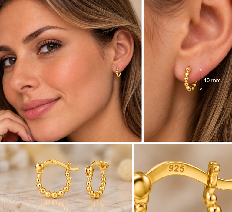 Joy|S - Zilveren oorringen 10 mm / 2.7 mm - Dots - Franse sluiting - balletjes / bolletjes -  goldplated - sterling zilver 925