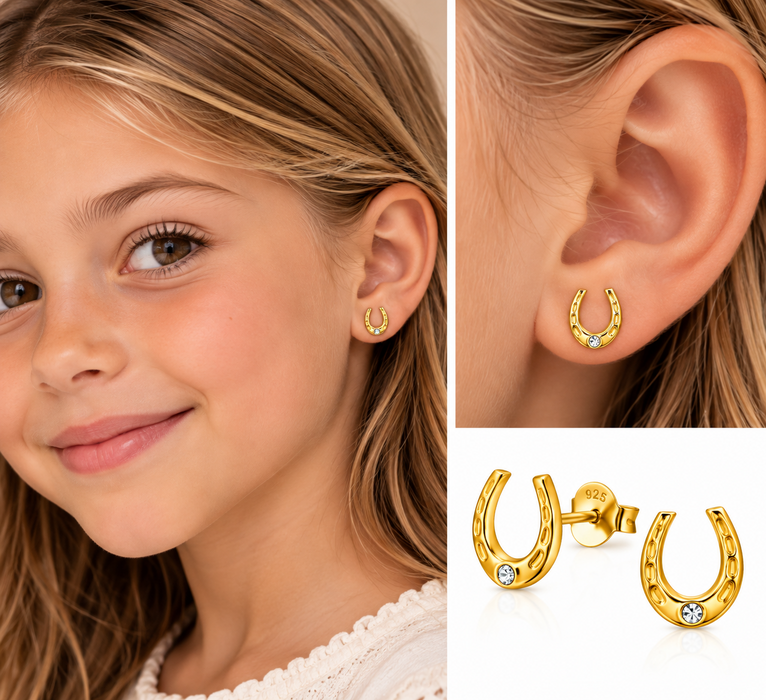 Joy|S - Zilveren Hoefijzer oorbellen - 9 x 10 mm - gold plated - sterling zilver 925 - kinderoorbellen
