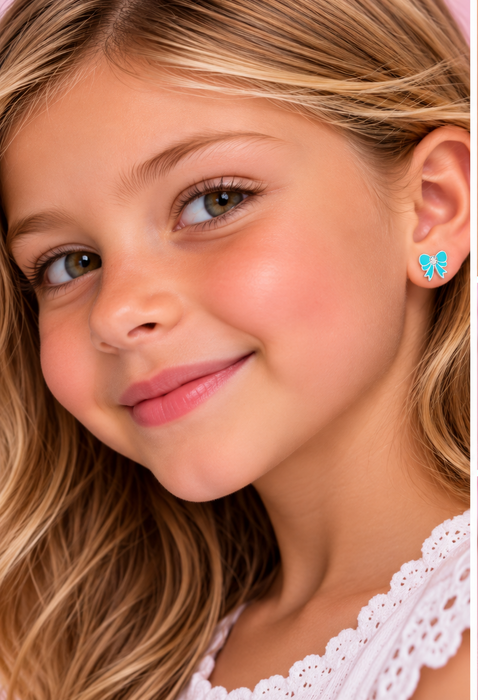 Joy|S - Zilveren strikjes oorbellen - blauw - 11 mm - sterling zilver 925 - kinderoorbellen