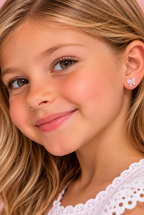 Joy|S - Zilveren strikjes oorbellen - roze - 11 - sterling zilver 925 - kinderoorbellen