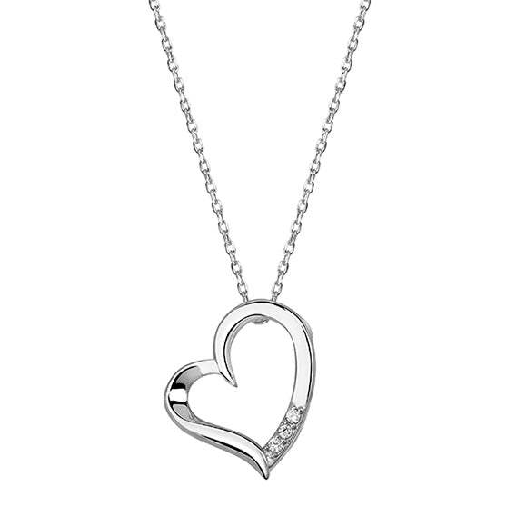 Joy|S - Zilveren hartje hanger met ketting - rhodium - zirkonia - 42 tot 45 cm