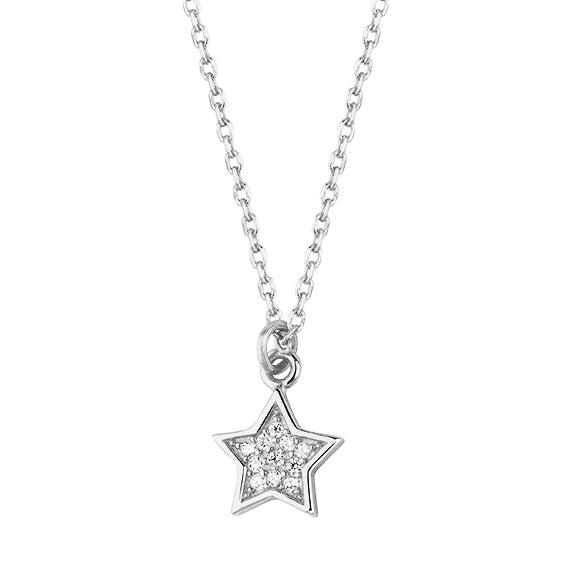 Joy|S - Zilveren ster hanger met ketting - rhodium - zirkonia - 42 tot 45 cm