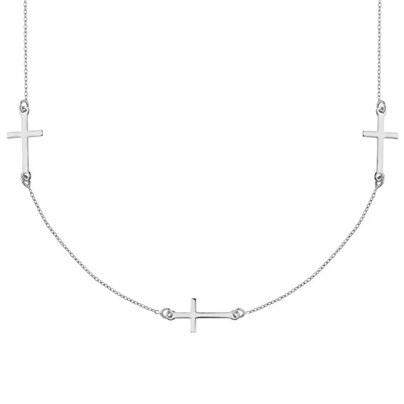 Joy|S - Zilveren ketting met kruisjes - rhodium - kruis ketting - 42 tot 45 cm