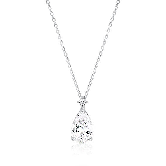 Joy|S - Zilveren ketting met druppel hanger - zirkonia - gehodineerd