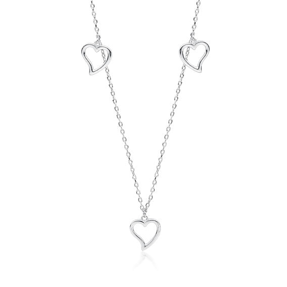 Joy|S - Zilveren hartjes hanger ketting - rhodium - hartje bedels - 42 tot 45 cm