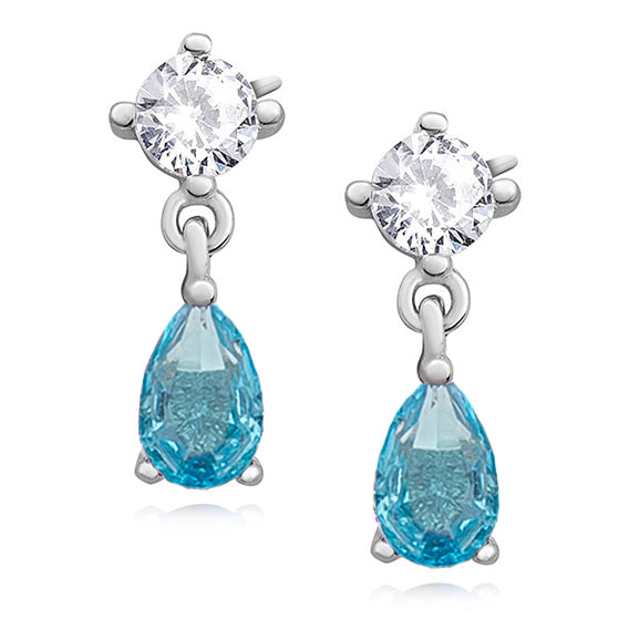 Joy|S - Zilveren elegante druppel oorbellen zirkonia aqua marine blauw