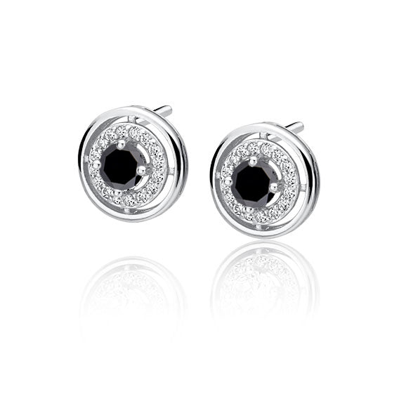 Joy|S - Zilveren rond oorbellen 10 mm zwart zirkonia - gehodineerd