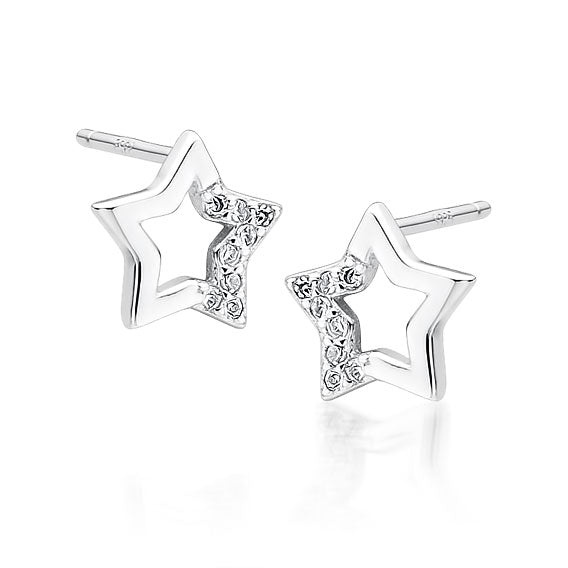 Joy|S - Zilveren oorbellen ster 9 mm - zirkonia - gehodineerd