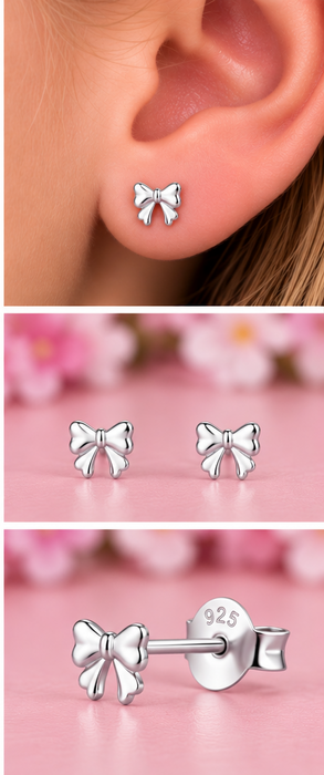 Joy|S - Zilveren strikje oorbellen - 5 x 4 mm - gepolijst - strik oorknopjes - sterling zilver 925
