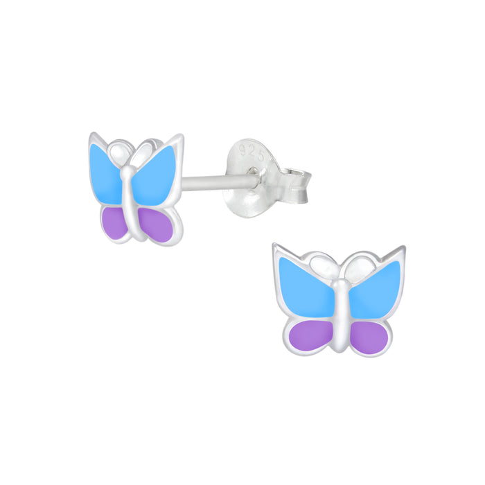 Joy|S - Zilveren vlinder oorbellen - 7 x 6 mm - blauw paars