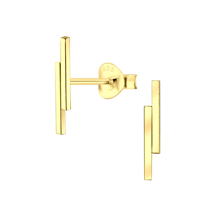 Joy|S - Zilveren dubbele bar oorbellen - staafje oorknoppen 2 x 15 mm - goudplating