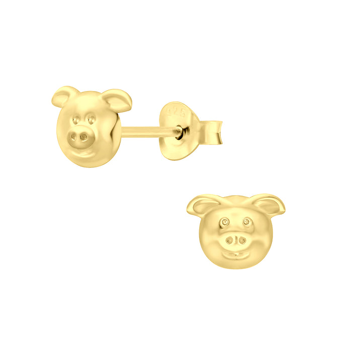 Joy|S - Zilveren varken oorbellen - goudplating