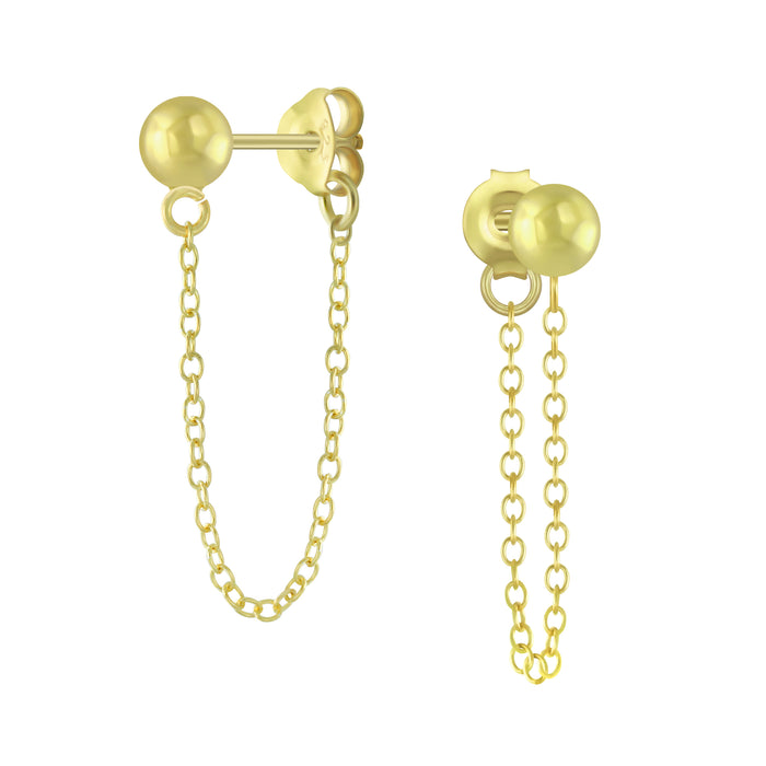 Joy|S - Zilveren bal met kettinkje oorbellen - oorknoppen - goudplating