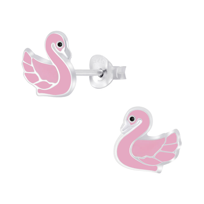 Joy|S - Zilveren zwaan oorbellen - 8 mm - roze