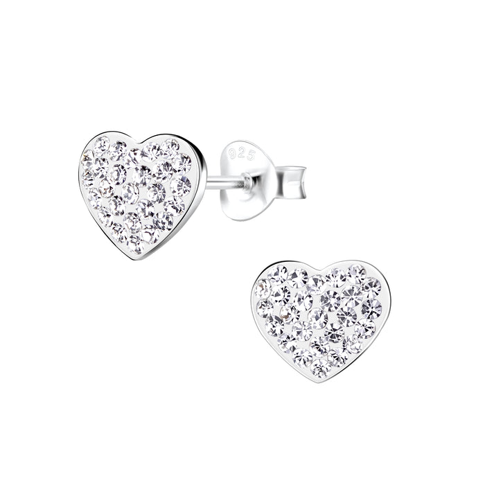 Joy|S - Zilveren hartjes oorbellen - 7 x 8 mm - elegant met kristal ingelegd
