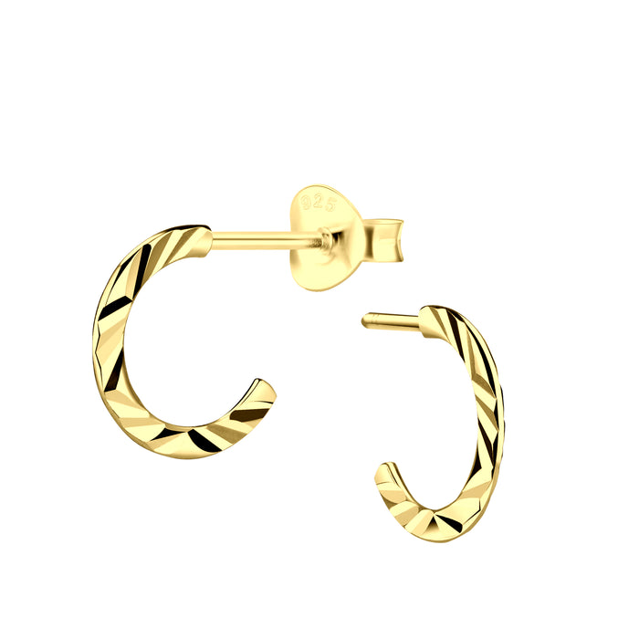 Joy|S - Zilveren oorringen stud - 10 mm - diamond cut t43 - goudplating