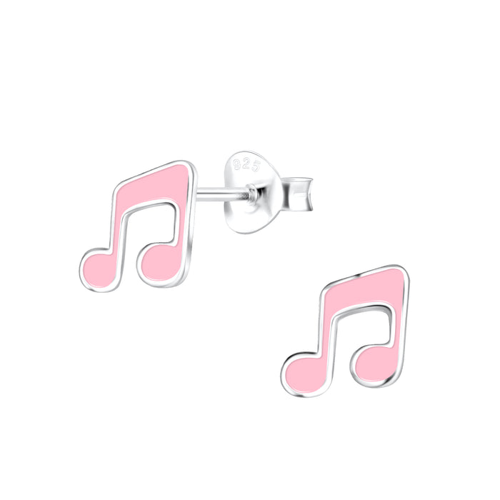 Joy|S - Zilveren muzieknoot oorbellen - 7 mm - roze muziek noot kinderoorbellen