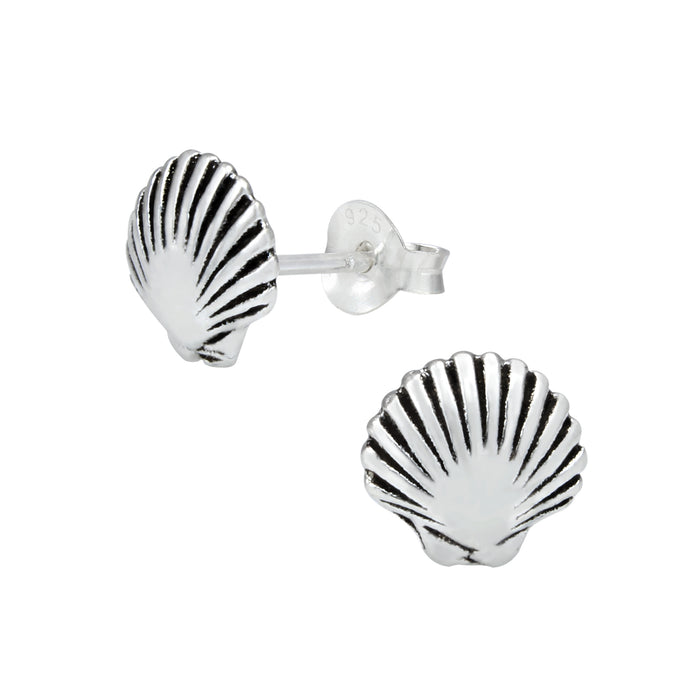 Joy|S - Zilveren schelp oorbellen - shell geoxideerd - oorknoppen