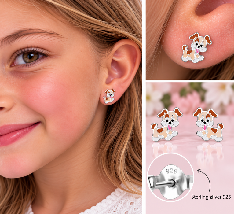 Joy|S - Zilveren hond oorbellen - 8 mm - kinderoorbellen - t52