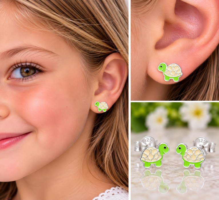 Joy|S - Zilveren schildpad oorbellen - 9 x 6 mm
