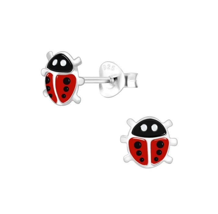 Joy|S - Zilveren lieveheersbeestje oorbellen - 7 x 6 mm - rood