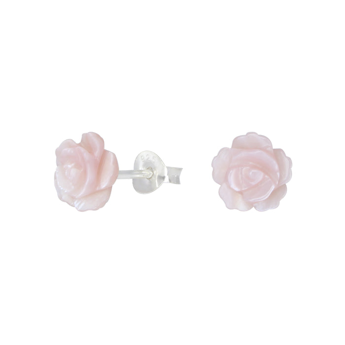 Joy|S - Zilveren bloem oorbellen - 8 mm - roze roosje