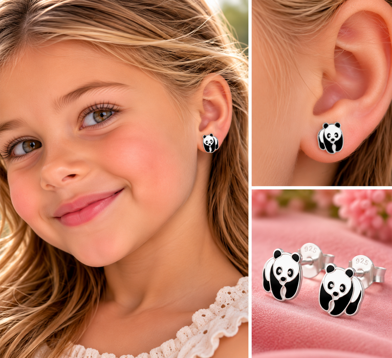 Joy|S  - Zilveren panda oorbellen - 8 x 9 mm - pandabeer