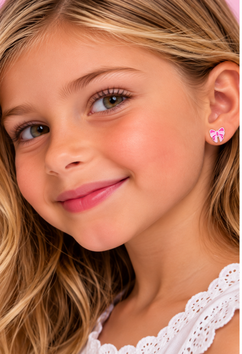 Joy|S - Zilveren strikje oorbellen - 8 mm - roze tinten