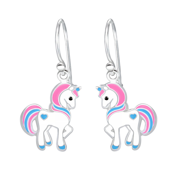 Joy|S - Zilveren pony oorbellen eenhoorn oorhangers unicorn