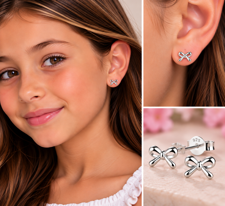Joy|S - Zilveren strikje oorbellen - 6 x 4 mm - gepolijst - strik oorknoppen