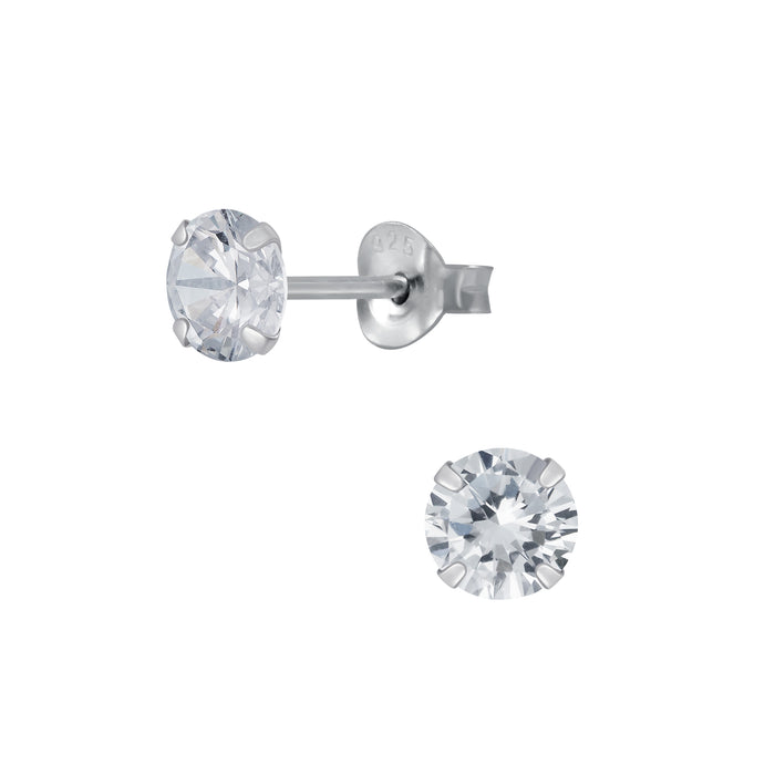Joy|S - Zilveren ronde oorbellen - 5 mm zirkonia - oorknoppen