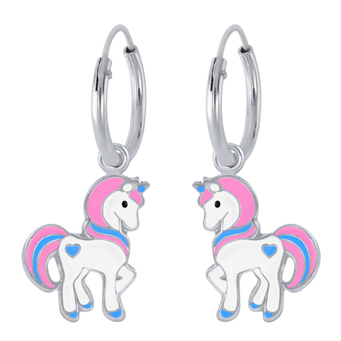 Joy|S - Zilveren Pony bedel oorbellen eenhoorn oorringen unicorn