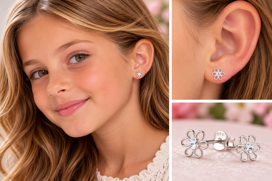 Joy|S - Zilveren bloem oorbellen - 6 mm - bloemetjes met kristal - oorknopjes - sterling zilver 925