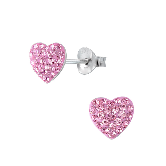 Joy|S - Zilveren hart oorbellen 11 x 10 kristal roze Valentijn