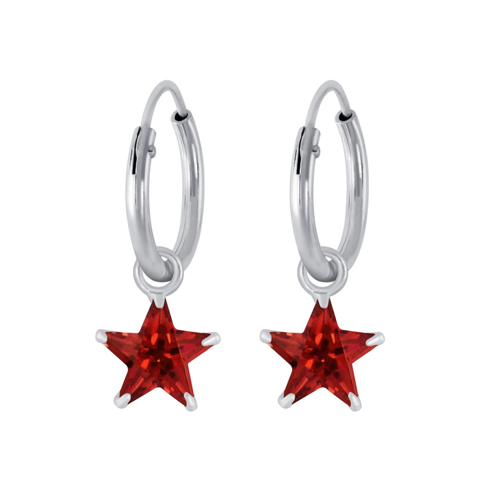 Joy|S - Zilveren ster bedel oorbellen - rood kristal - oorringen