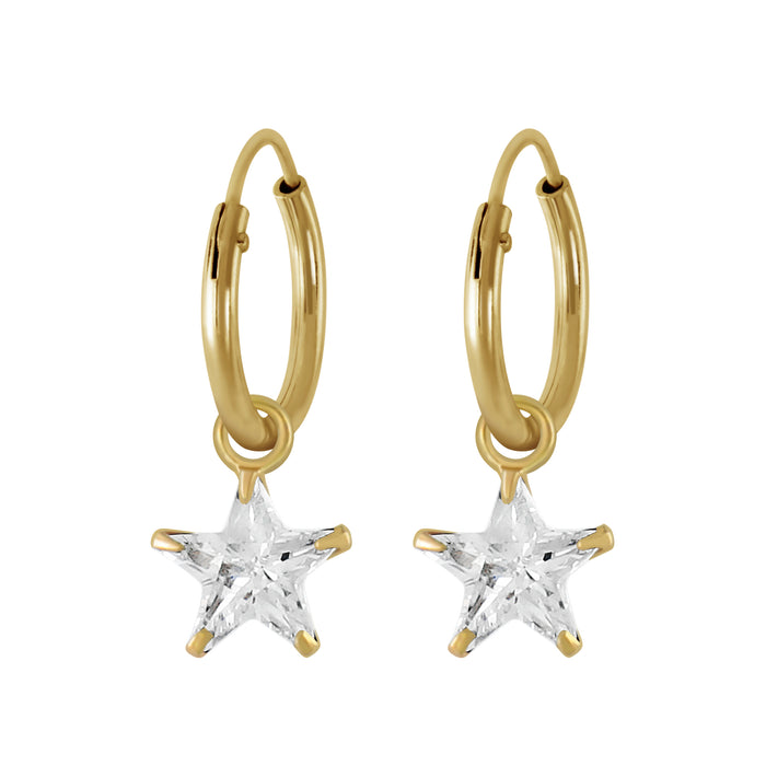 Joy|S - Zilveren ster bedel oorbellen kristal goudplating