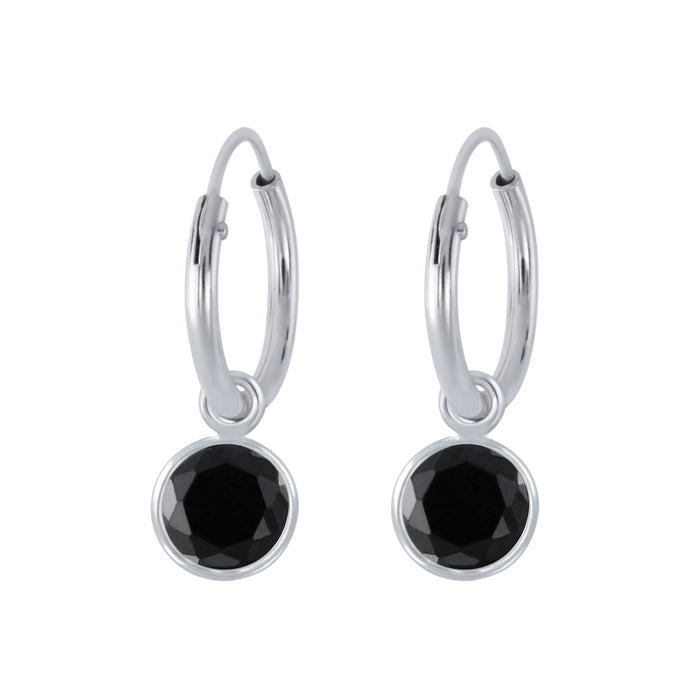 Joy|S - Zilveren kristal bedel (6 mm) oorbellen zwart oorringen