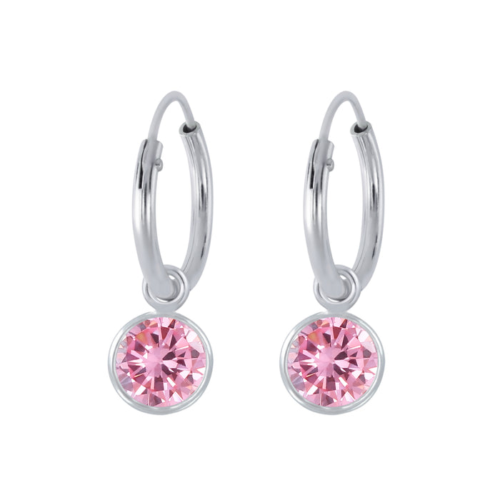 Joy|S - Zilveren kristal bedel (6 mm) oorbellen roze oorringen