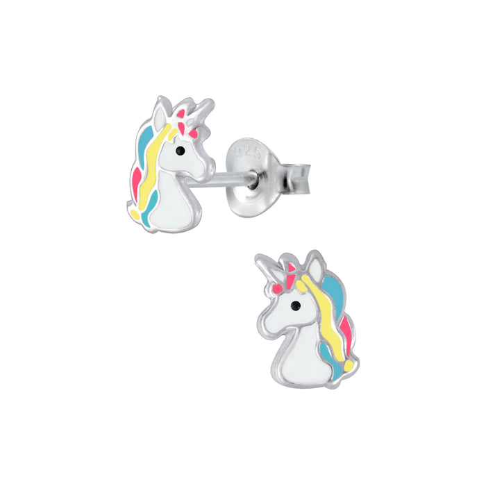 Joy|S - Zilveren eenhoorn oorbellen 6 x 8 mm unicorn multicolor