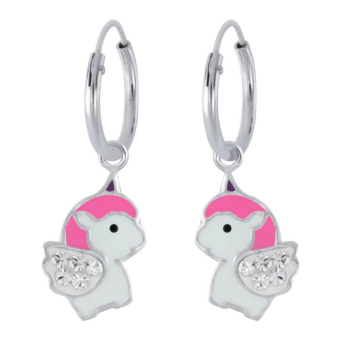 Joy|S - Zilveren baby unicorn oorbellen eenhoorn oorringen roze wit kristal