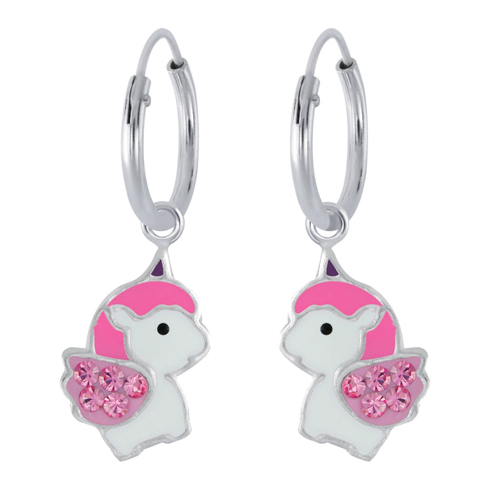 Joy|S - Zilveren baby unicorn oorbellen eenhoorn oorringen roze kristal roze