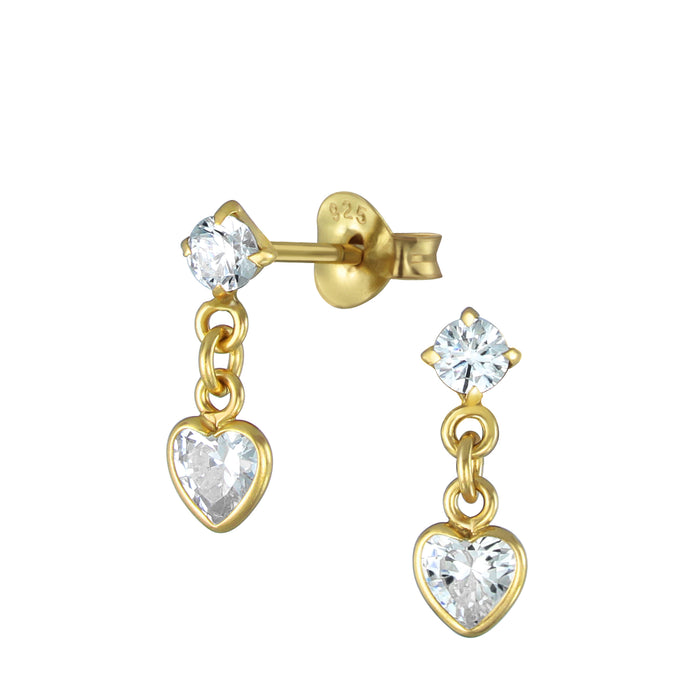 Joy|S - Zilveren petit hartje bedel oorbellen - 4 x 13 mm - zirkonia - goudplating