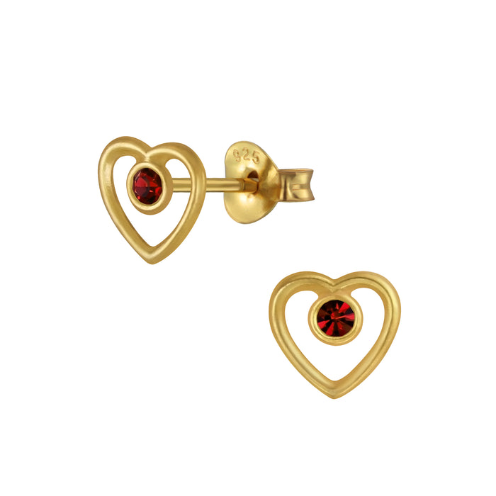 Joy|S - Zilveren hartje oorbellen 7 mm - rood kristal - goudplating