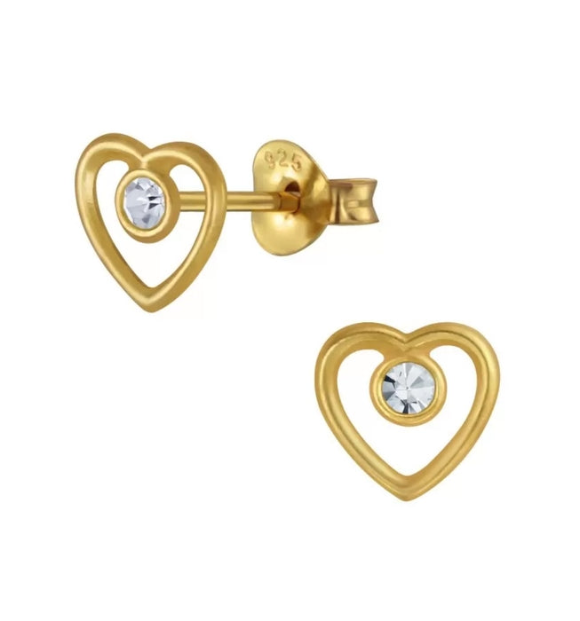 Joy|S - Zilveren hartje oorbellen - 7 mm - kristal - goudplating